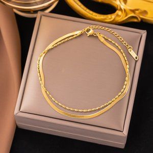 Side Flat Chain Gold Double-Layer Titanium Steel Chain Bracelet